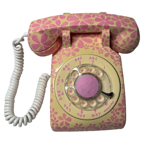 Vintage ITT Floral Rotary Phone Pink Cream Corded 500 - Picture 16 of 16